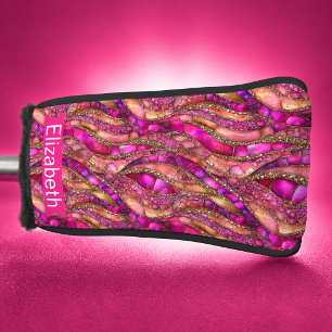 Glanzende Roze en Gouden Abstract Persoonlijke Golfheadcover