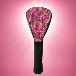 Glanzende Roze en Gouden Abstract Persoonlijke Golfheadcover