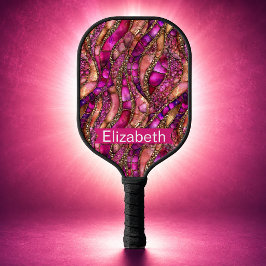 Glanzende Roze en Gouden Abstract Persoonlijke Pickleball Paddle