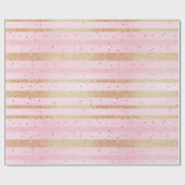 Glanzende roze en gouden strepen cadeaupapier (Vlak)