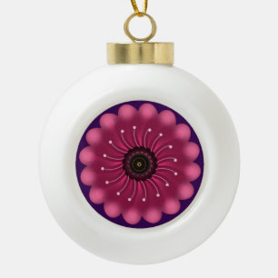 Glanzende Roze Fantasie Bloem   Abstracte Neon Blo Keramische Bal Ornament