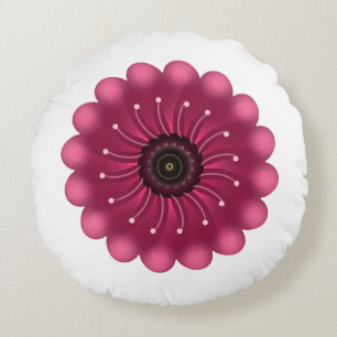 Glanzende Roze Fantasie Bloem   Abstracte Neon Blo Rond Kussen