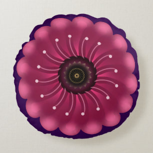 Glanzende Roze Fantasie Bloem   Abstracte Neon Blo Rond Kussen