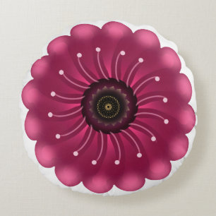 Glanzende Roze Fantasie Bloem   Abstracte Neon Blo Rond Kussen