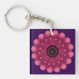 Glanzende Roze Fantasie Bloem   Abstracte Neon Blo Sleutelhanger
