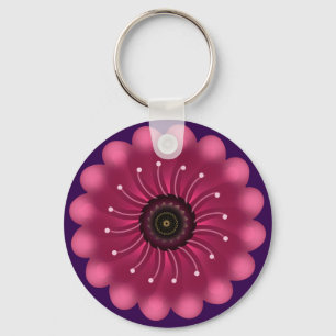 Glanzende Roze Fantasie Bloem   Abstracte Neon Blo Sleutelhanger