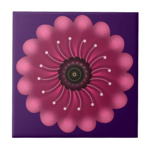 Glanzende Roze Fantasie Bloem Abstracte Neon Blo Tegeltje