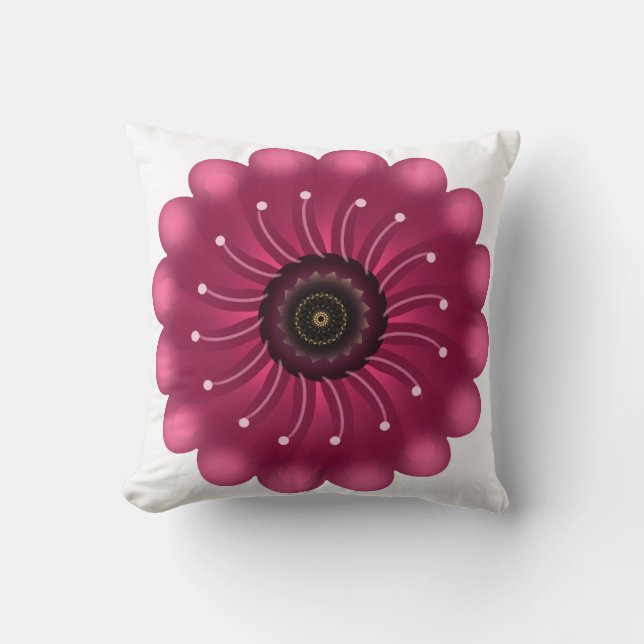 Glanzende Roze Fantasiebloem | Abstracte Neon Bloe Kussen (Voorkant)