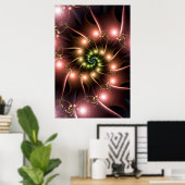 Glanzende Roze Fractale Spiraal Poster (Thuiskantoor)