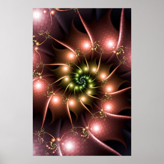 Glanzende Roze Fractale Spiraal Poster (Voorkant)