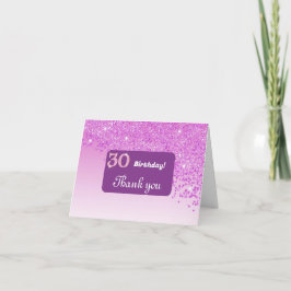 Glanzende Roze Glitter, 30e verjaardag Dank u Bedankkaart