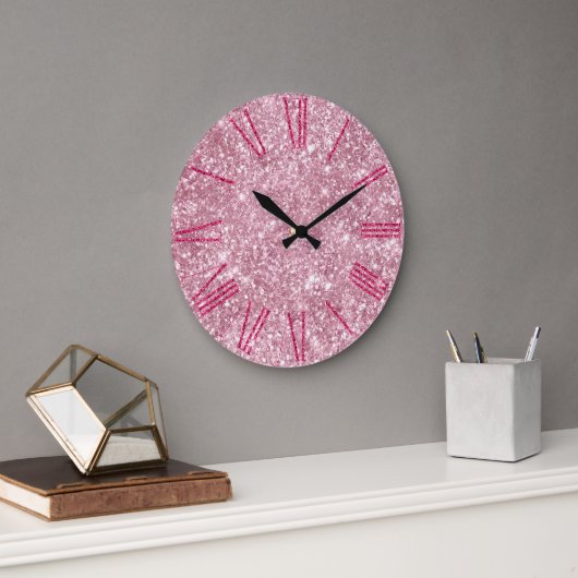 Glanzende Roze Glitter Grote Klok (Kantoor)