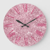 Glanzende Roze Glitter Grote Klok (Voorkant)