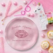 Glanzende Roze Glitter Lippen Bachelorette Papieren Bordje (Feest)