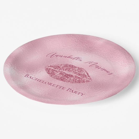 Glanzende Roze Glitter Lippen Bachelorette Papieren Bordje (Gekanteld)
