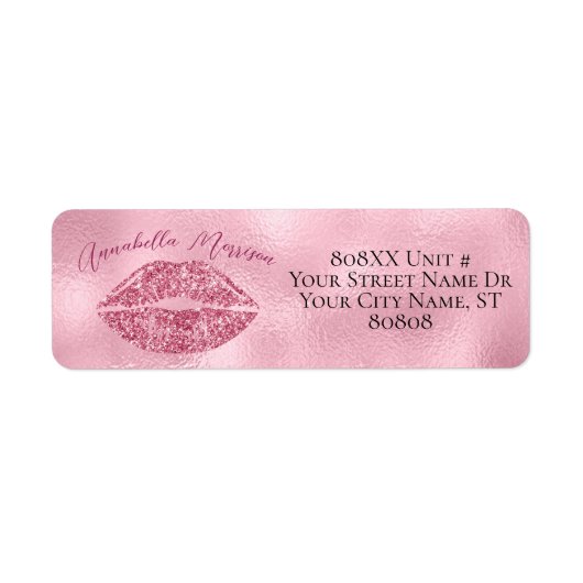 Glanzende Roze Glitter Lippen Etiket (Voorkant)