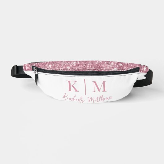 Glanzende roze glitter met monogram initials heuptasje (Voorkant)