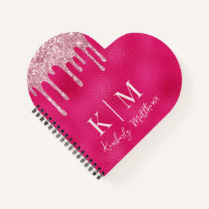 Glanzende Roze Glitter Monogram Initialen Notitieboek