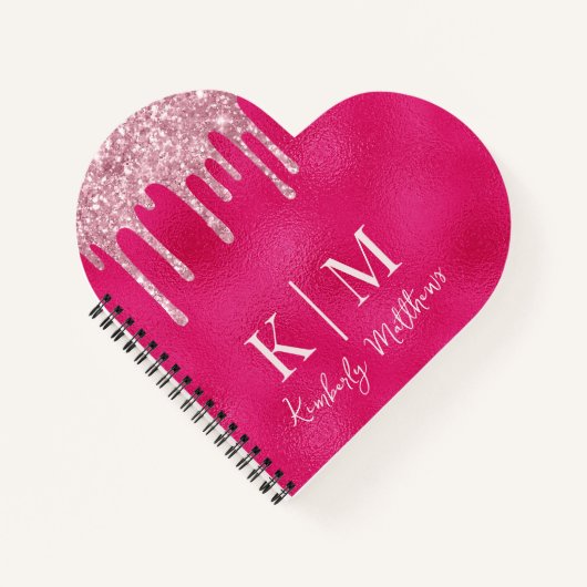 Glanzende Roze Glitter Monogram Initialen Notitieboek (Voorkant)