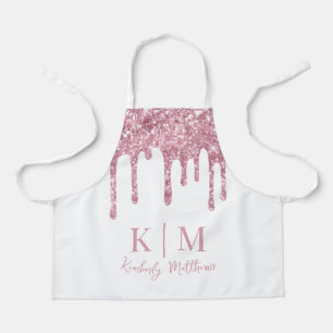 Glanzende Roze Glitter Monogram Initialen op Wit Schort