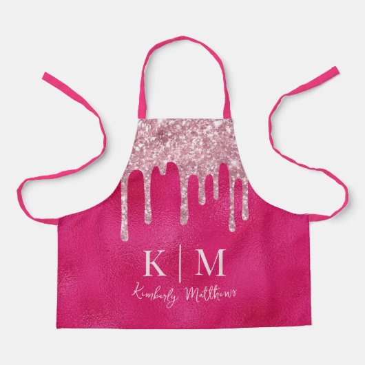 Glanzende Roze Glitter Monogram Initialen Schort (Voorkant)