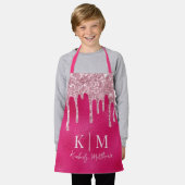 Glanzende Roze Glitter Monogram Initialen Schort (Gedragen)