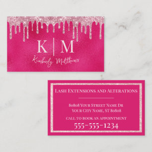 Glanzende Roze Glitter Monogram Initialen Visitekaartje