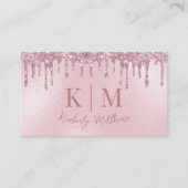 Glanzende Roze Glitter Monogram Initialen Visitekaartje (Voorkant)