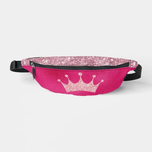 Glanzende Roze Glitter Prinsessen Kroon Heuptasje (Voorkant)