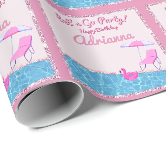 Glanzende Roze Glitter Strandfeest Cadeaupapier (Rol Hoek)