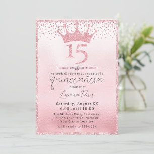 Glanzende Roze Glitter Tiara Quinceañera Verjaarda Kaart