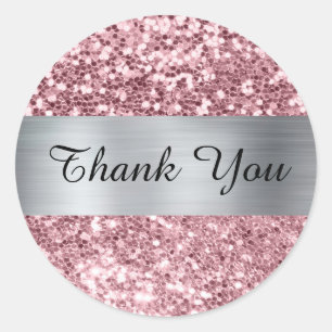 Glanzende Roze Glitter Zilveren Glans Folie Ronde Sticker