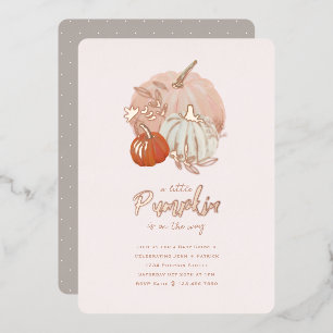 Glanzende Roze Goud en Roze Pompoen Baby Shower Folie Uitnodiging
