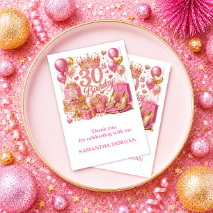 Glanzende Roze Goud Roze Goud 30e Verjaardag Dank Bedankkaart