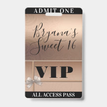 Glanzende Roze Goud & Strik Zoete 16 Feest VIP Pas