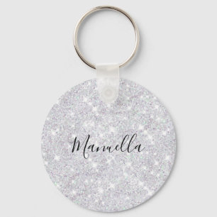 Glanzende Roze Goud Zilver Glitter Aangepaste Mono Sleutelhanger