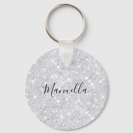 Glanzende Roze Goud Zilver Glitter Aangepaste Mono Sleutelhanger (Voorkant)