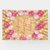 Glanzende Roze Gouden Ballonnen Glitter Verjaardag Spandoek (Horizontaal)