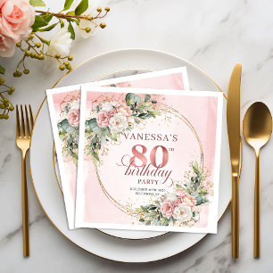 Glanzende Roze Gouden Blush Roze 80 Verjaardag Ser Servet
