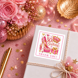 Glanzende Roze Gouden Confetti 30e Verjaardag Stic Vierkante Sticker