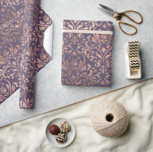 Glanzende roze gouden folie en lavendel damast cadeaupapier
