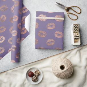 Glanzende Roze Gouden Folie en Lavendel Lippen Cadeaupapier