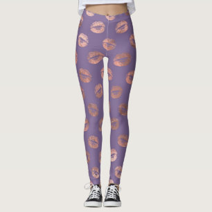 Glanzende Roze Gouden Folie en Lavendel Lippen Leggings