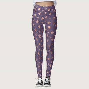 Glanzende Roze Gouden Folie en Lavendel Sterren Leggings
