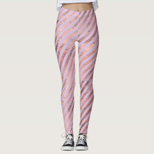 Glanzende roze gouden folie en lavendel strepen leggings