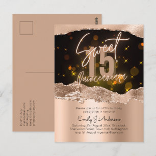 Glanzende Roze Gouden Folie Glitter Quinceanera 15 Briefkaart