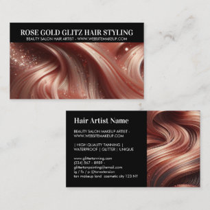 Glanzende Roze Gouden Glitter Haarstylist Foto Visitekaartje