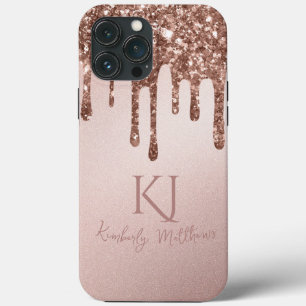 Glanzende Roze Gouden Glitter Monogram Initialen Case-Mate iPhone Case