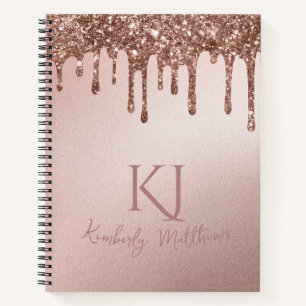 Glanzende Roze Gouden Glitter Monogram Initialen Notitieboek
