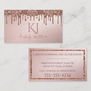 Glanzende Roze Gouden Glitter Monogram Initialen Visitekaartje